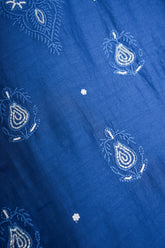 Chanderi A-Line Chikankari Semi Stitched Gown Set with dupatta-Royal Blue